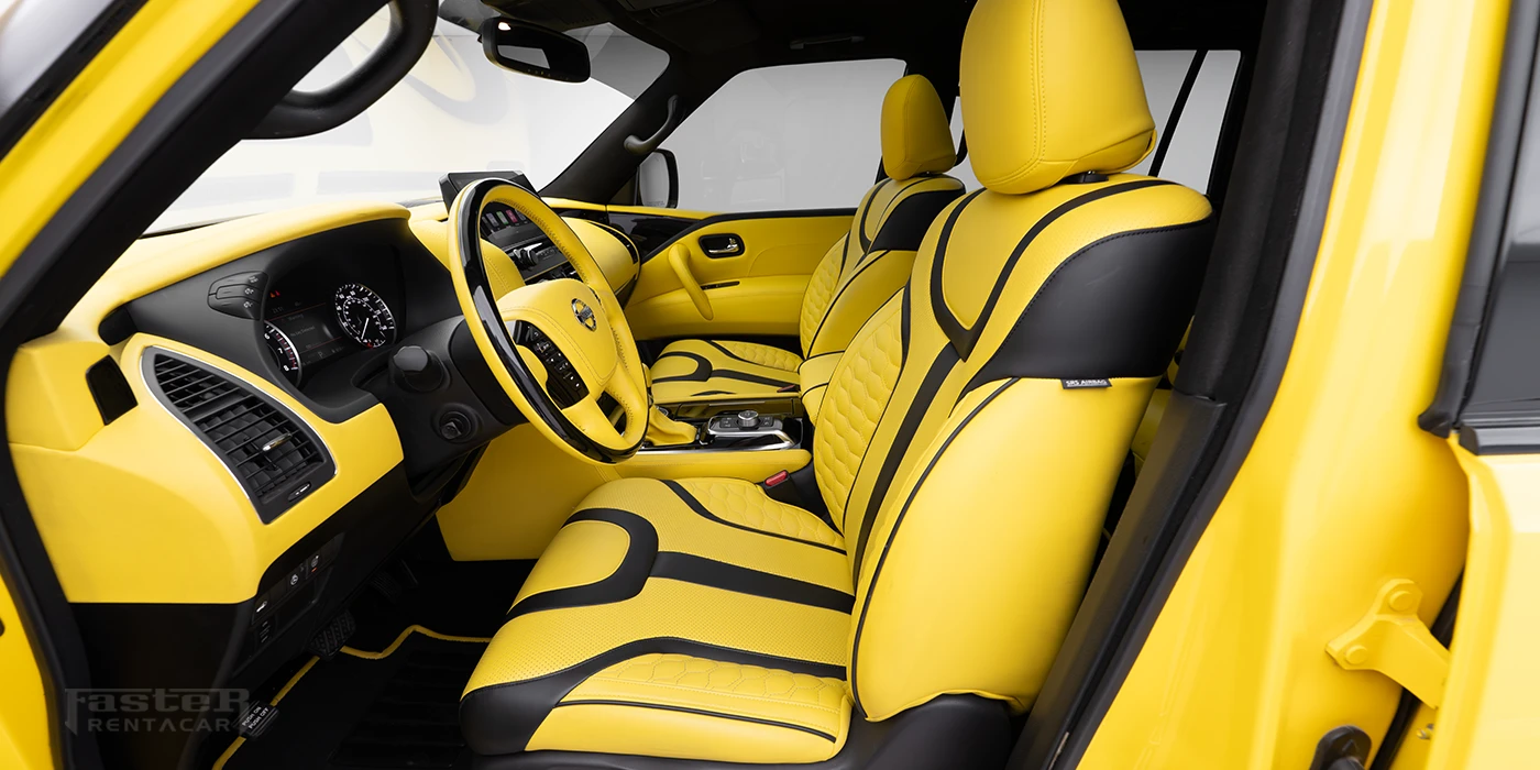 Infiniti QX80 Yellow and Black Modified Interior Front Seats